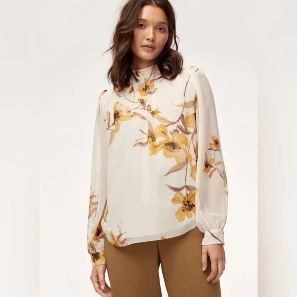 Aritzia Wilfred Paula Floral Print High Neck Blouse